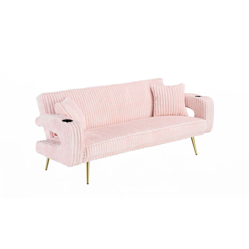Canapé en velours côtelé avec 3 coussins, Rose