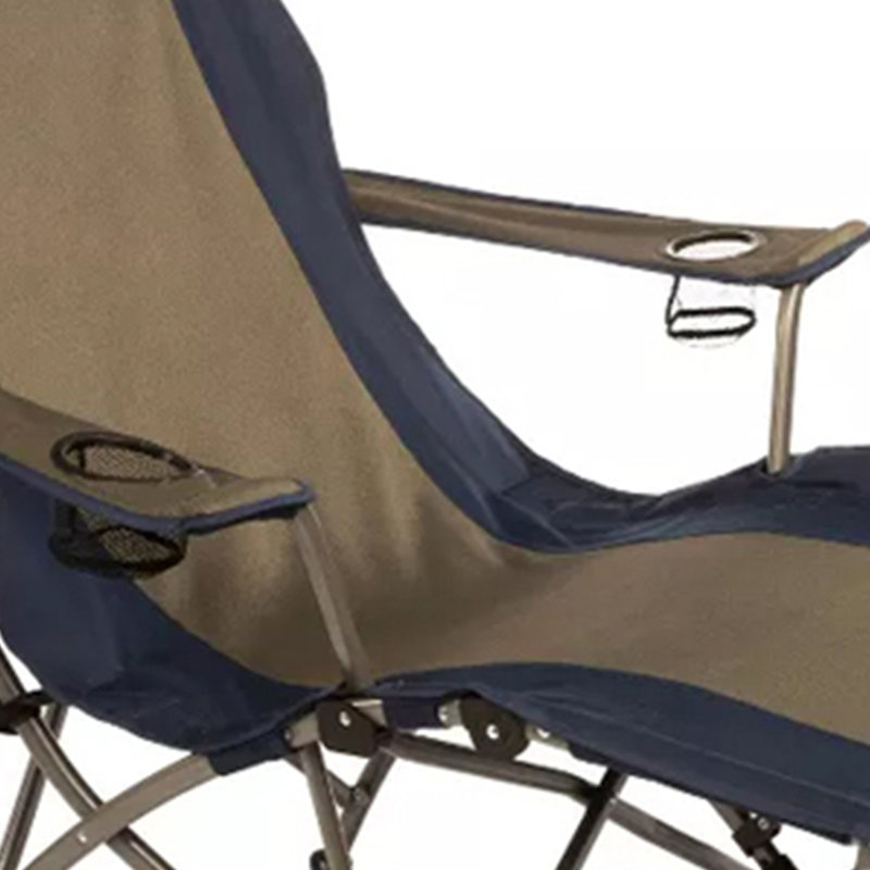 Kamp-Rite Portable Folding Outdoor Soft Arm Lounger Camp Beach Chair, Navy/Tan