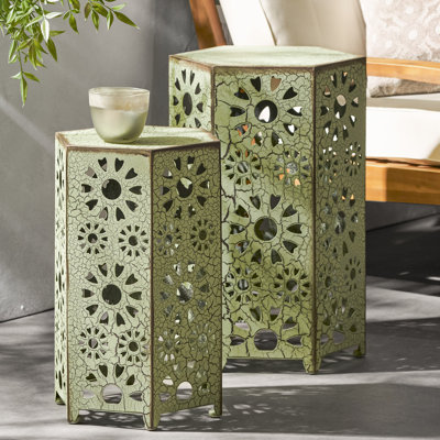 Paire de tables d'appoint d'extérieur, 2 pièces - fer, style, craquelé, sans assemblage pour le patio et la maison