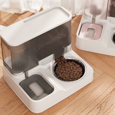 Distributeur d'eau et distributeur d'eau 2-en-1 à gravité automatique, 2,8 L et 1 station d'eau avec bol en acier inoxydable, pour chats, chatons et petits chiens, 2 couleurs disponibles