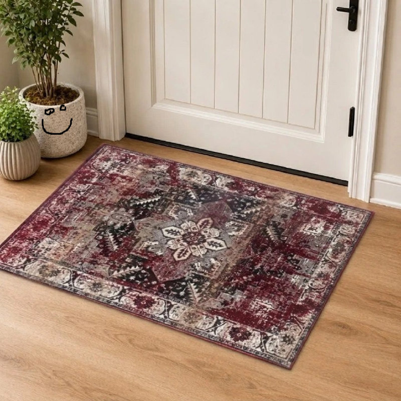 Floral Oushak, Red, Rectangle 60 cm x 110 cm