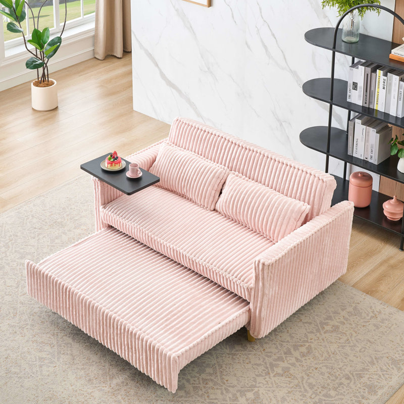 Velours côtelé rose à double fonction avec conception à tirer, table mobile pour le divertissement, ordinateur portable à