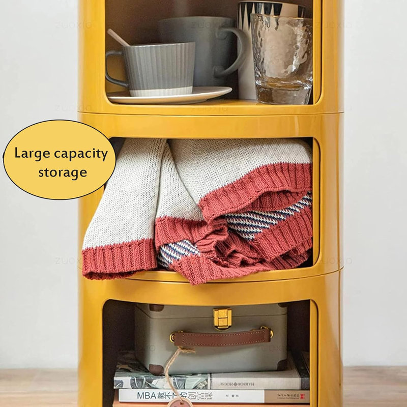 Modern Stackable Round Nightstand with Storage – 3-Tier Side Table Cabinet with Drawers, Pink
