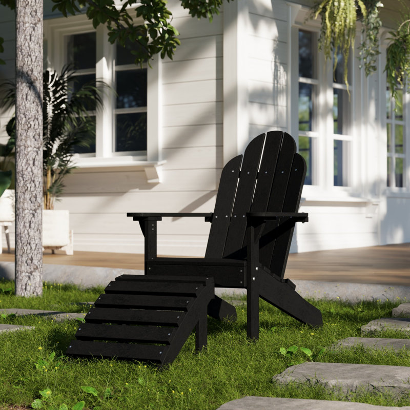 Classic Adirondack Chair with Ottoman, Black