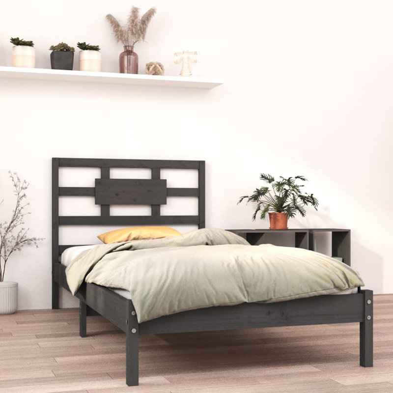 Bed Frame Solid Wood, Grey, 200 x 200 cm