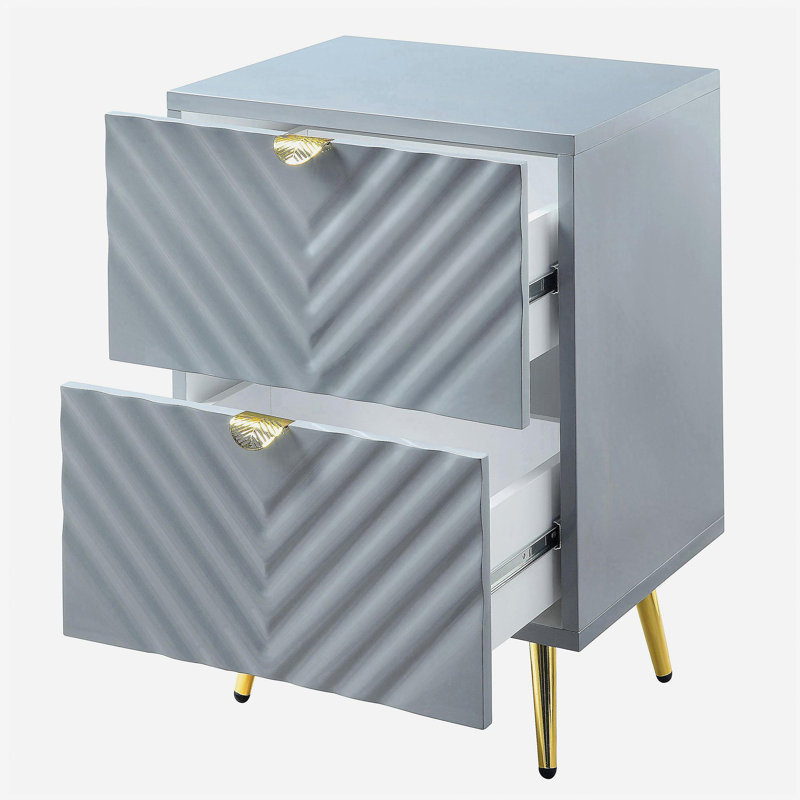 Table de chevet 2 tiroirs gris brillant, Gris