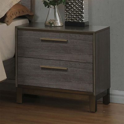 Table de chevet contemporaine à deux tons avec glissières en métal et poignées en laiton pour un rangement élégant dans la chambre à coucher
