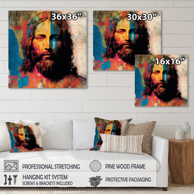 Pop Art Portrait de Jésus III, H 16 po x l 16 po x P 1 po, Toile tendue