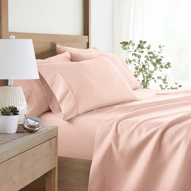 Sheet Set Solid Microfiber Ultra Soft Bedding, Twin Sheet Set with 2 Pillowcases, Blush