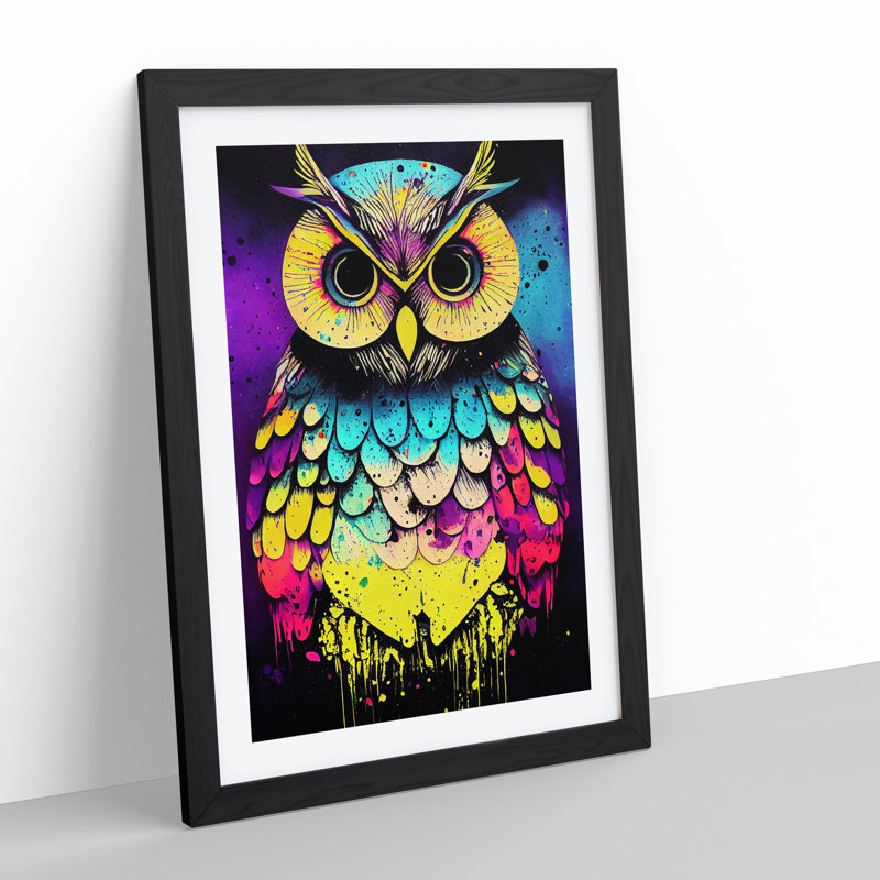 Paint Splashed Owl No.7 Abstract - Framed Print, Black, 64cm H x 46cm W x 2cm D