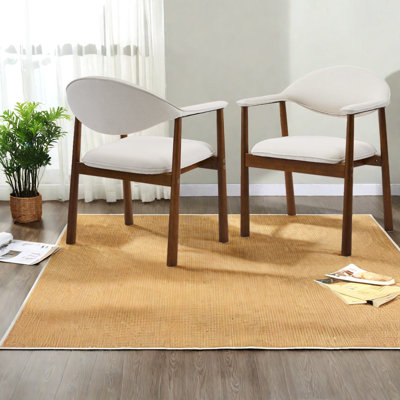 Comfort Curved Back Dining Chairs, Beige Fabric Wood, Modern Home Dining