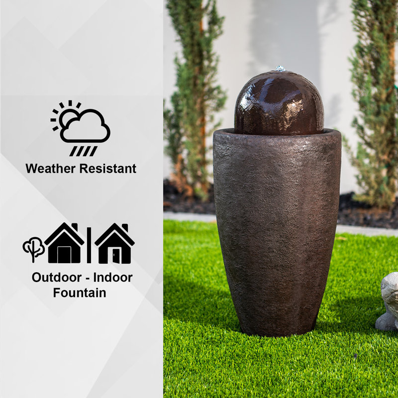 Jiron Weather Resistant Zen Fountain with Light, Brown