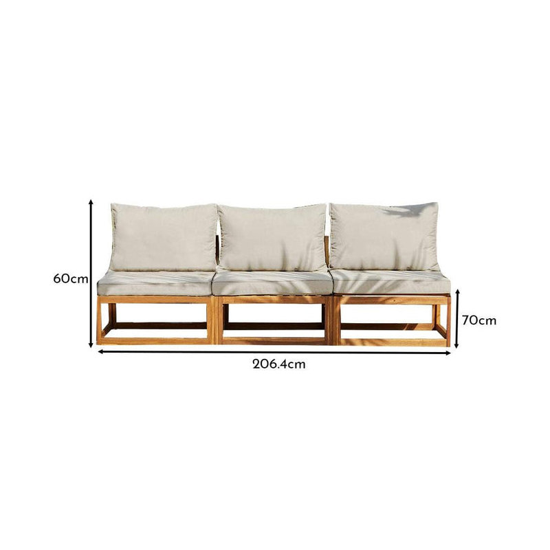 Rimasha 3 Seater Wooden Garden Armless Sofa, Beige
