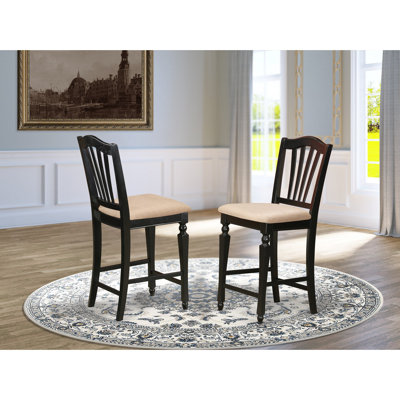 Café Counter Height Kitchen Chairs - Linen Fabric Upholstered Solid Wood Chairs, Set of 2, Black