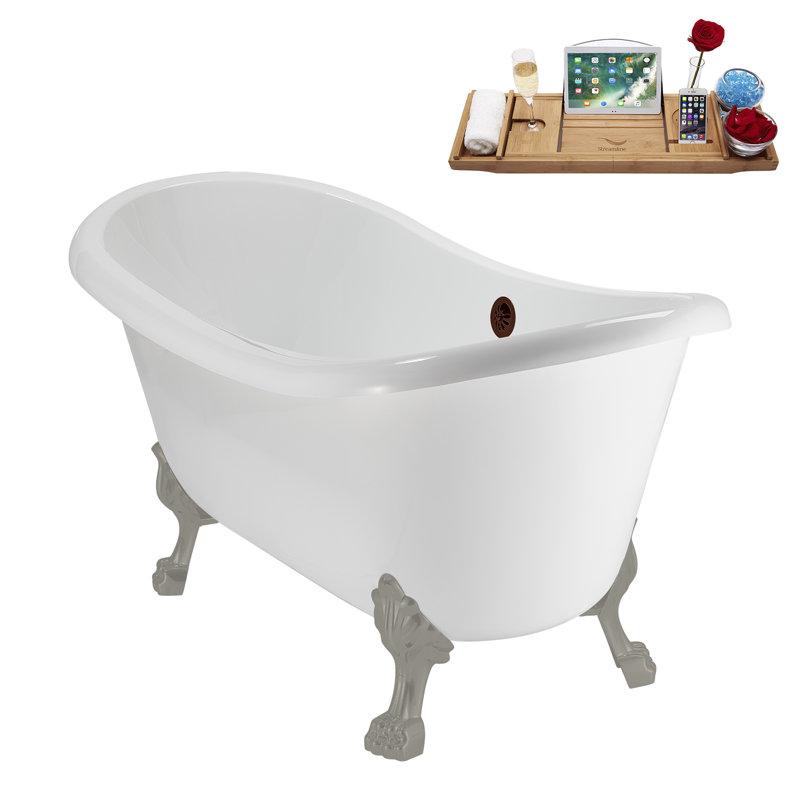 59" Streamline Clawfoot Tub,Tray,Drain, Clawfeet, Brushed Gun Metal, Matte Oil Rubbed Bronze