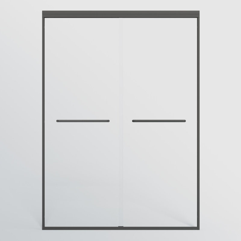 44 " - 48 " W x 72 " H Semi-Frameless Double Sliding Shower Door, 1/4" (6mm) Tempered Glass, Matte Black