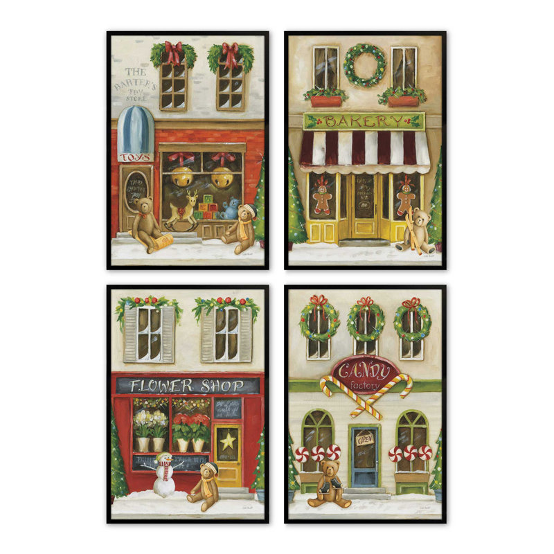 Ensemble de 4 impressions des Fêtes, 16 po x 12 po, Noir satiné