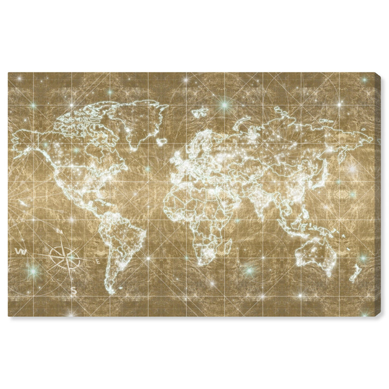 « mapamundi galaxy gold », impression sur toile, H 30 po x l 45 po x P 1,5 po