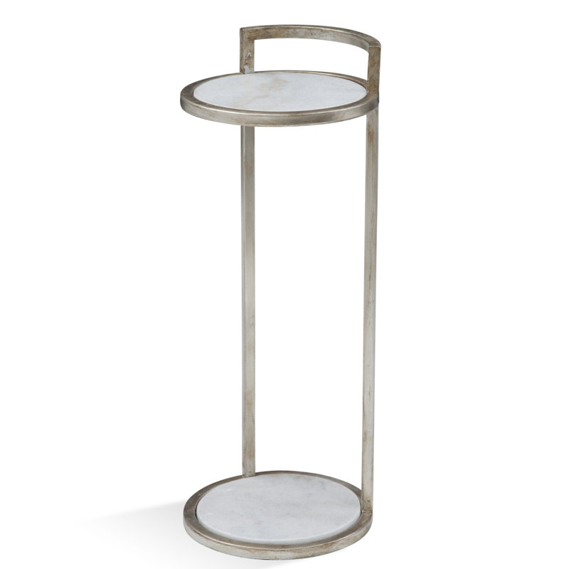 Table d'appoint 26 po avec plateau en marbre Maren, Argent argent