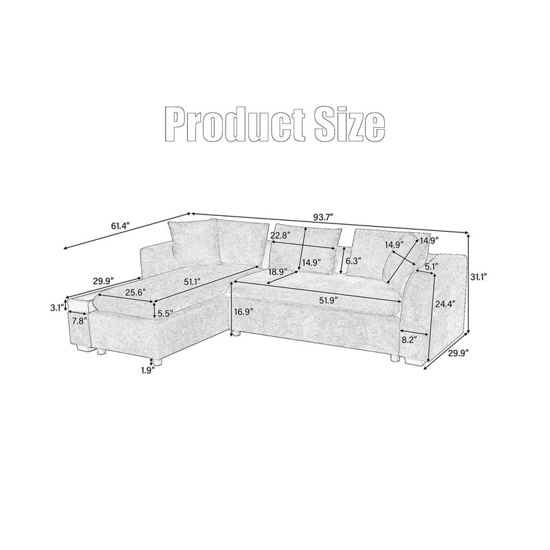L-shaped Sectional Sofa, Gray Chenille