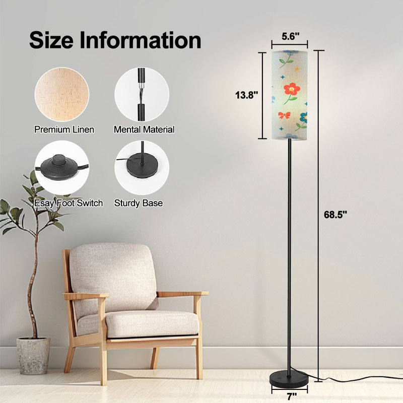  Lampe sur pied 68,5 "à arc floral bleu clair avec abat-jour en lin et ampoule DEL incluse