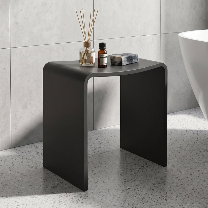 Tabouret de salle de bain en résine mate blanche mat à surface solide, White