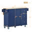 Îlot de cuisine mobile à roulettes avec abattant - plateau en bois massif, roues verrouillables et armoire de rangement d'une largeur de 52,7 po (bleu foncé)-1153881549