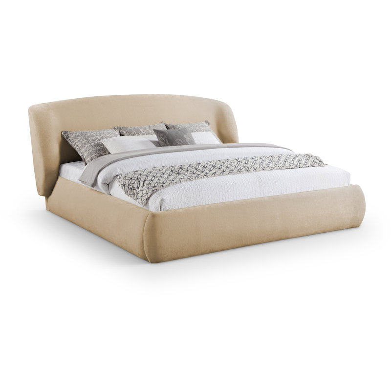 Lit tapissier Sandro, Tissu chenille beige, Grand