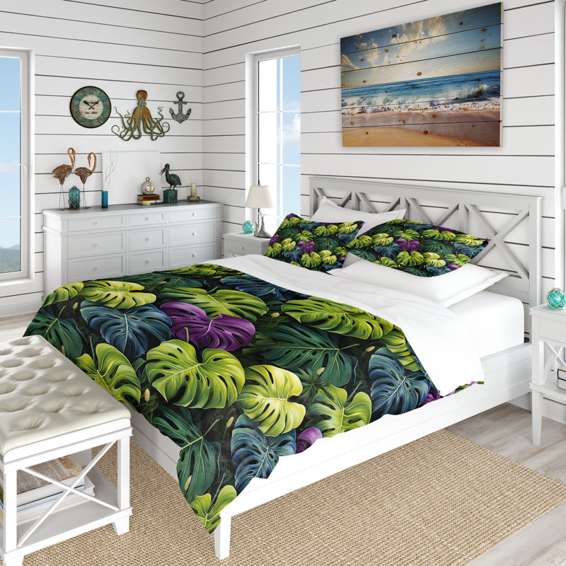Ensemble de housse de couette Monstera Enchantment, Housse de couette simple + 1 taie décorative stan