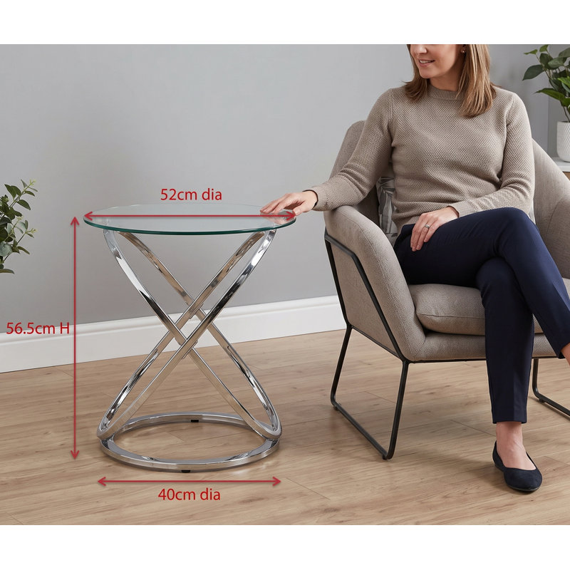 Rhiannon Glass Top Abstract End Table, Silver