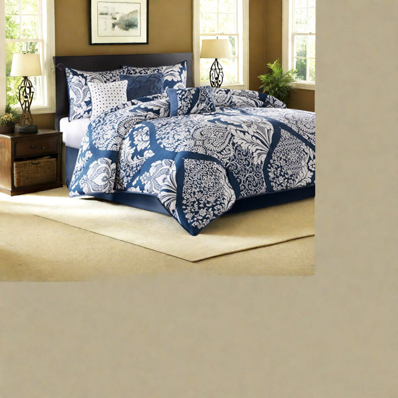 Ensemble de literie en coton 7 pièces Indigo, confort luxueux, essentiel pour la chambre à coucher