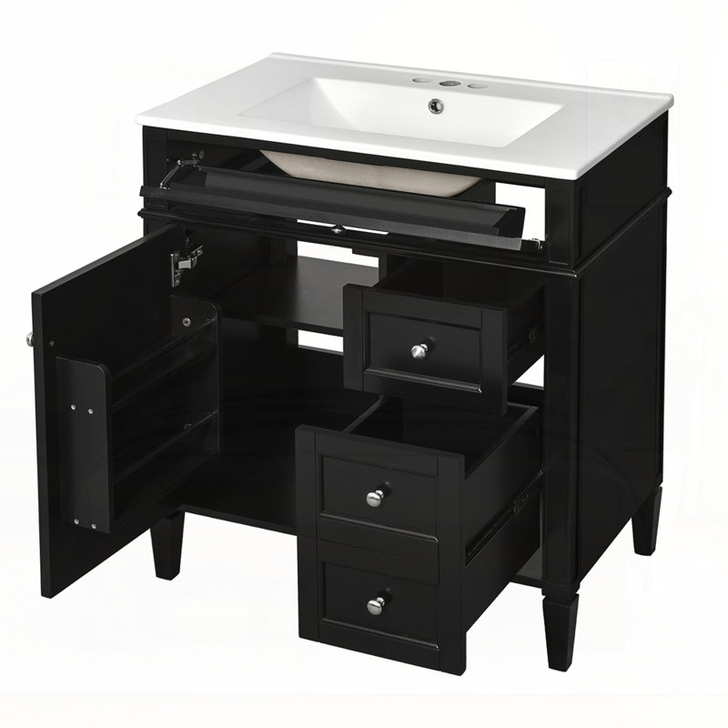 Meuble-lavabo de 30 po avec lavabo supérieur, Noir, Argent argent