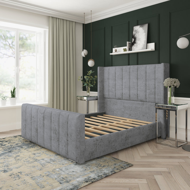 Willow Marble Upholstered Bed Frame, Gunmetal, Small Single (2'6)