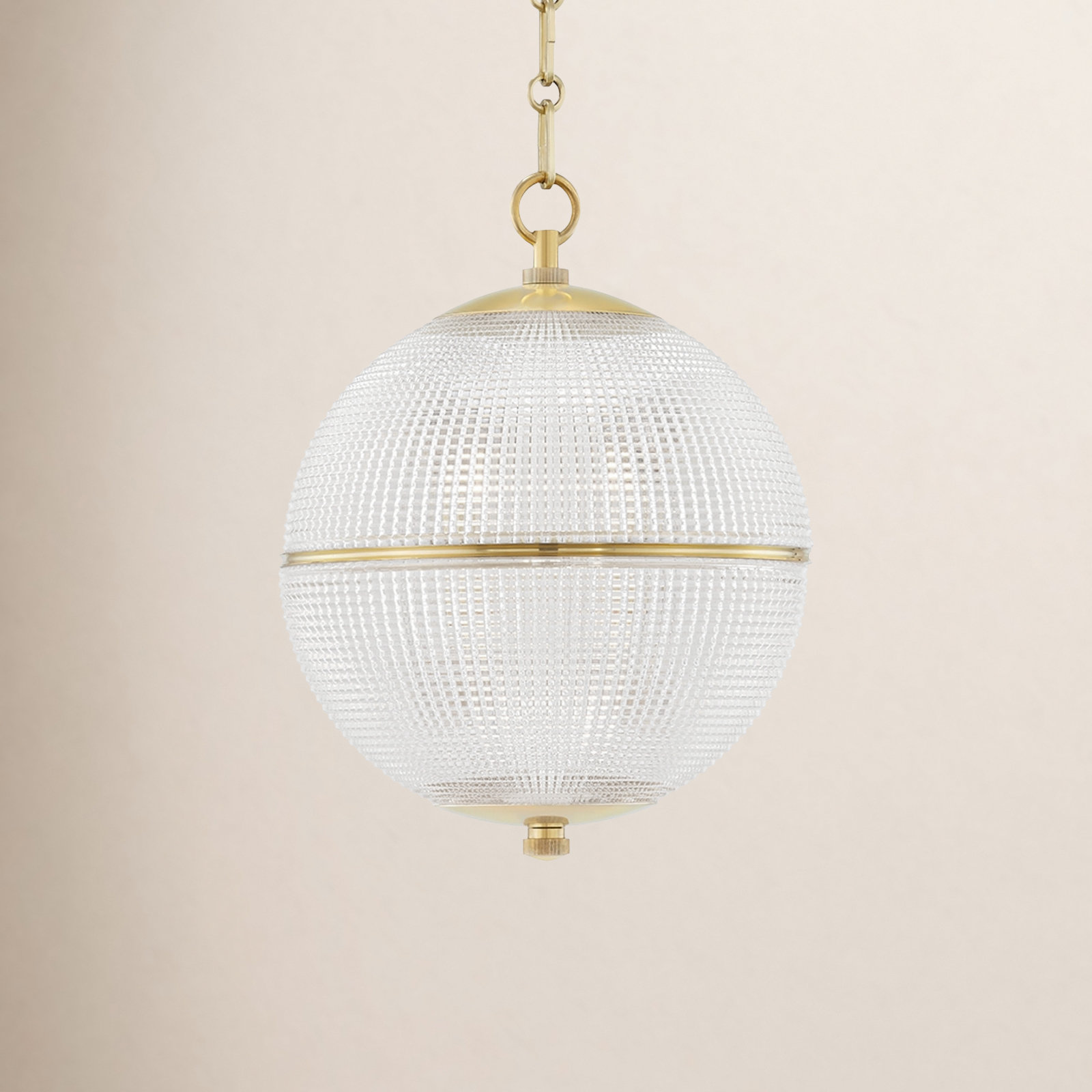 Sphere No. 3 Single Light Pendant, 16" H x 12.25" W x 12.25" D, Aged Brass