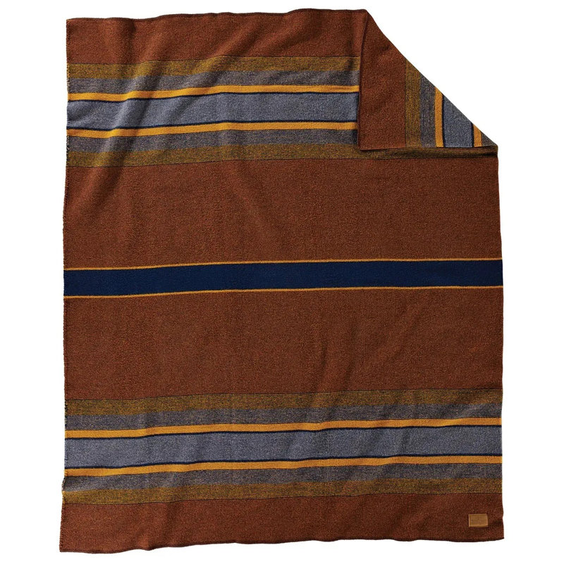 Pendleton Yakima Camp Lake Blanket with Leather Carrier, Brown/Yellow