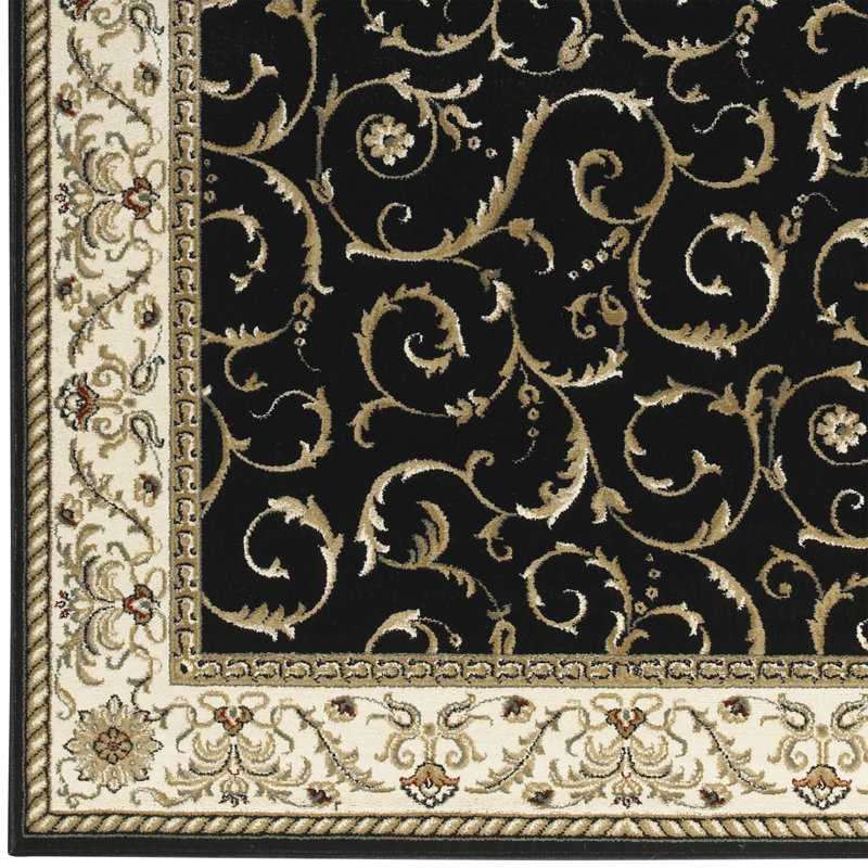 Tapis noir traditionnel Weisgerber 1599, Rectangle 9 pi 10 po x 12 pi 10 po
