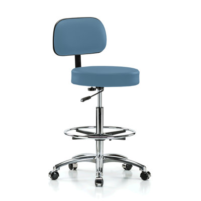 PERCH Chrome Walter Height Adjustable Exam Stool with Backrest and Foot Ring | High Bench Height 25-35"
