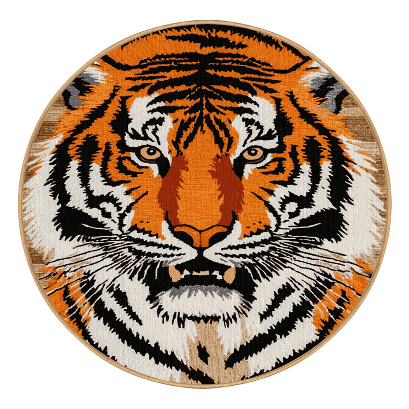  Tapis lavable avec gros chats tigre de Sibérie, Rond 5 pi