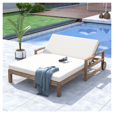 Lit de repos d'extérieur en bois à roulettes simple en bois Trexm Farmhouse, 55,3 x 76 x 33,5 pouces, beige