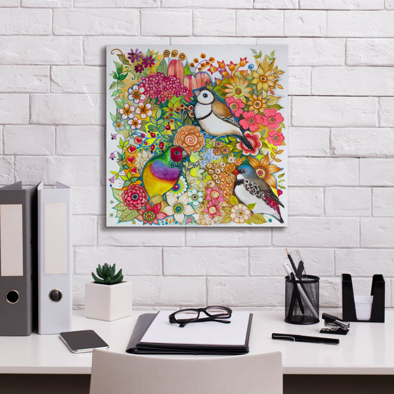 «Exotic Birds» par Oxana Zaika, art mural sur toile, H 18 po x l 18 po x P 0,75 po