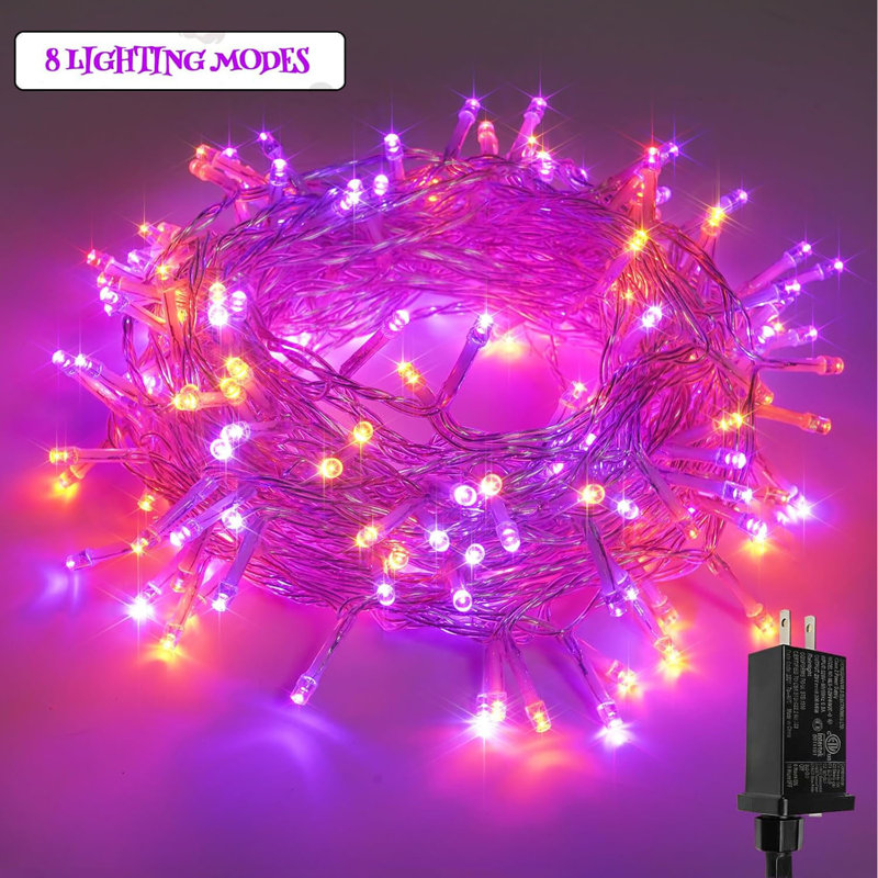 8 Modes 100 LED 33FT Halloween String Lights,, Orange and Purple