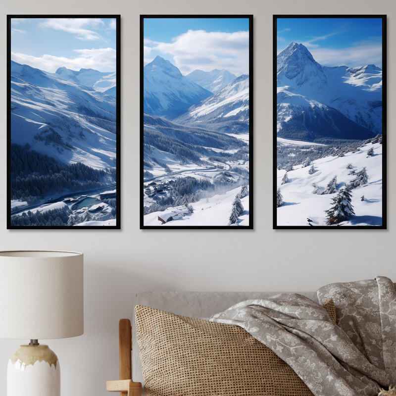 Pine Valley Winter Mountain Landscape VI - Winter Landscape Wall Art, Cadre flottant noir, H 40 po x l 61 po x P 1 po