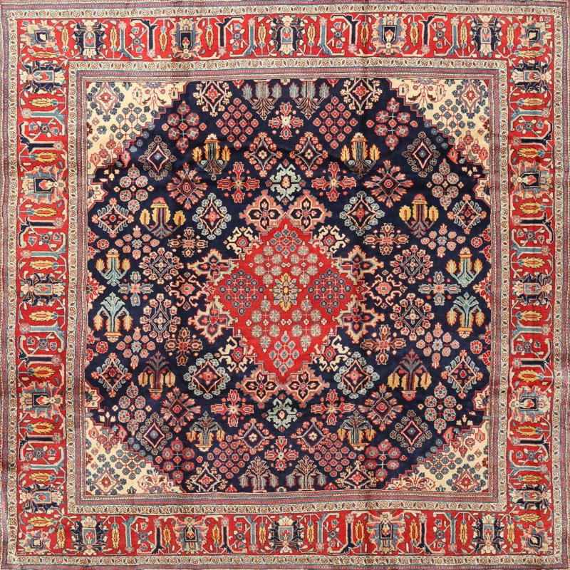 Tapis traditionnel rouge / noir, Rond 5 pi