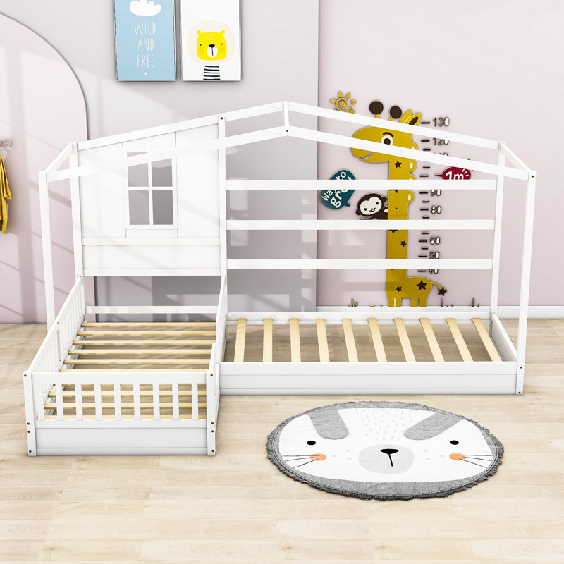 Lit plateforme simple en bois avec clôture et lattes Ikera, Blanc