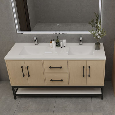 Victoria 60'' Wall-Mounted Vanity with Double Reinforced Acrylic Sink & Rack
