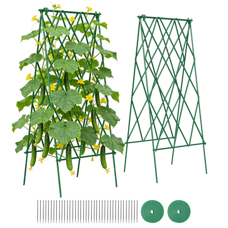 Paquet de 2 treillis de concombre A-Frame, treillis de jardin en métal enduit de PVC pour plantes grimpantes, support en forme de A pliable pour concombres, pois, haricots et tomates