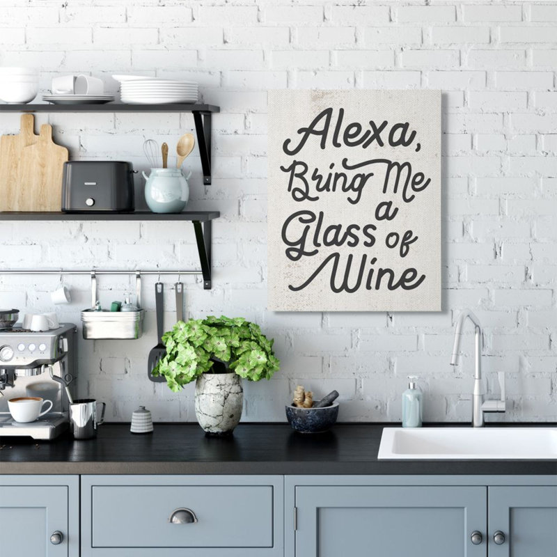 Enseigne « Alexa bring me » à vin patiné par Daphne Polselli-impression d’art graphique, 30" H x 24" W x 1.5" D