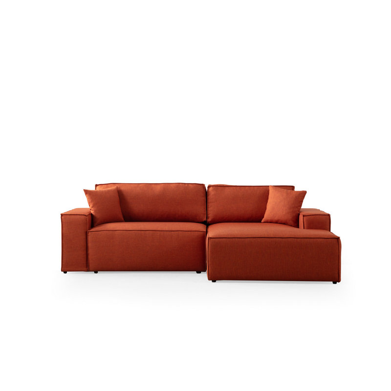 Canapé-lit d'angle moderne, orange, 102,4 po x 30,7 po x 66,9 po | Structure en bois de hêtre et en carton, tissu 100% polyester | Mécanisme de glissière, coussin de dossier en mousse et en silicone gris doux | Élégant et fonctionnel pour tout espace de vie