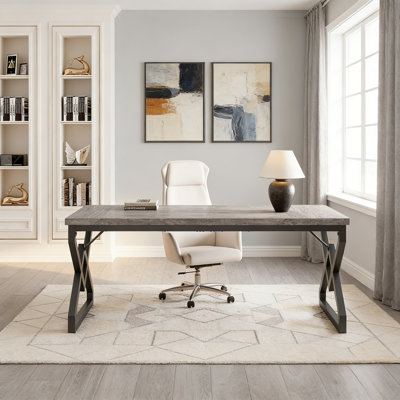 63" Executive Desk – Large Home Office Computer Desk With Wood-Grain Top & Metal Legs