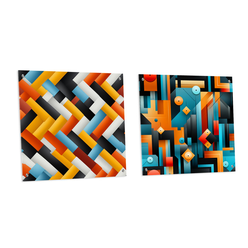 Cheryln - Ensemble de 2 peintures murales abstraites géométriques en acrylique, H 36 po x l 73 po